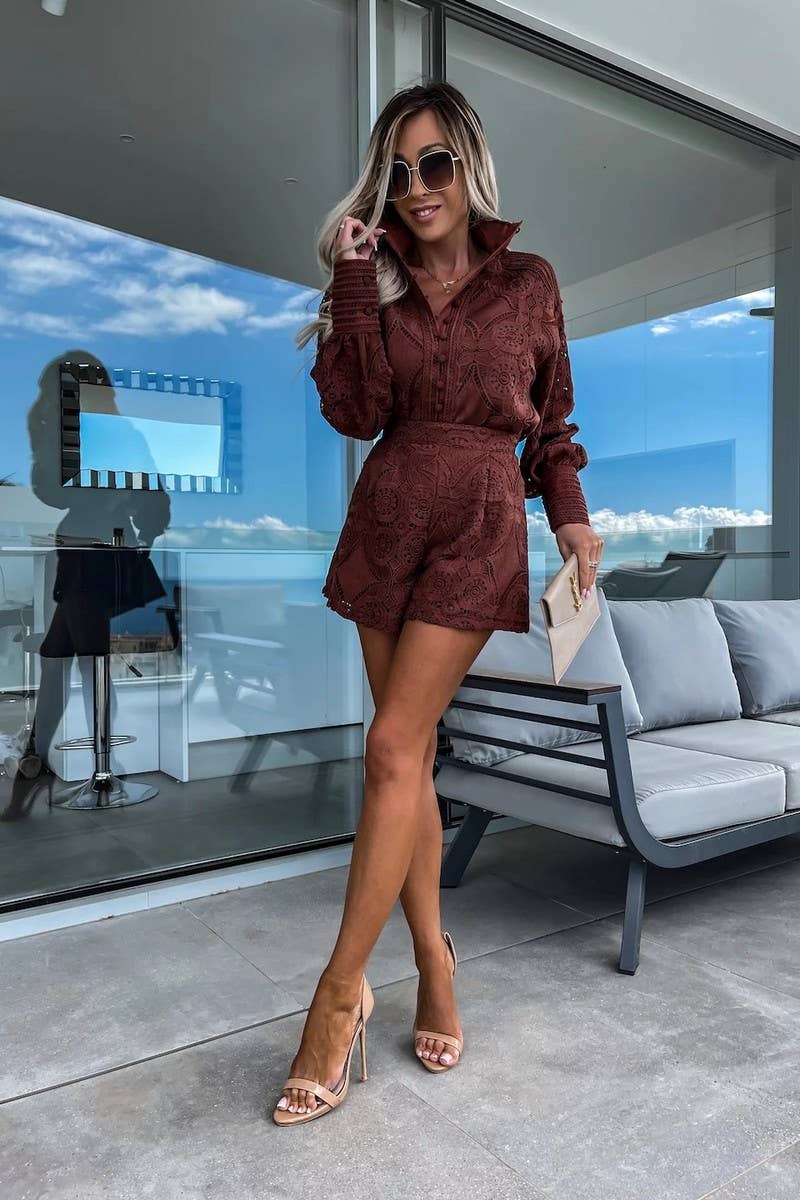 CWSS1236_SUMMER SINGLE-BREASTED STAND-UP COLLAR LACE SUIT