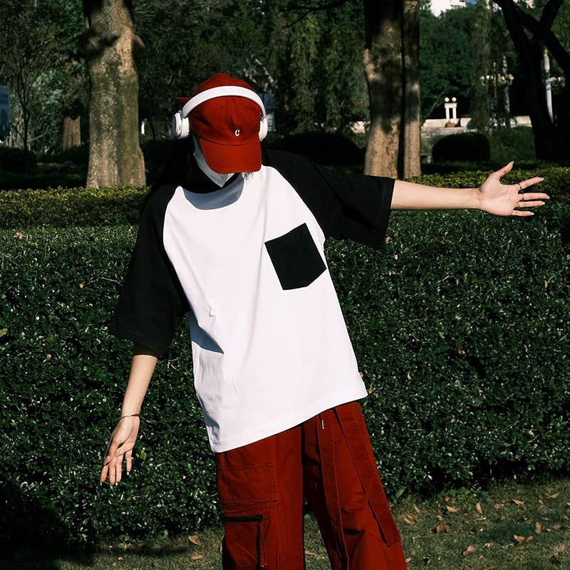 CWTTS0934_COLOR CONTRAST POCKET DESIGN CASUAL T SHIRT