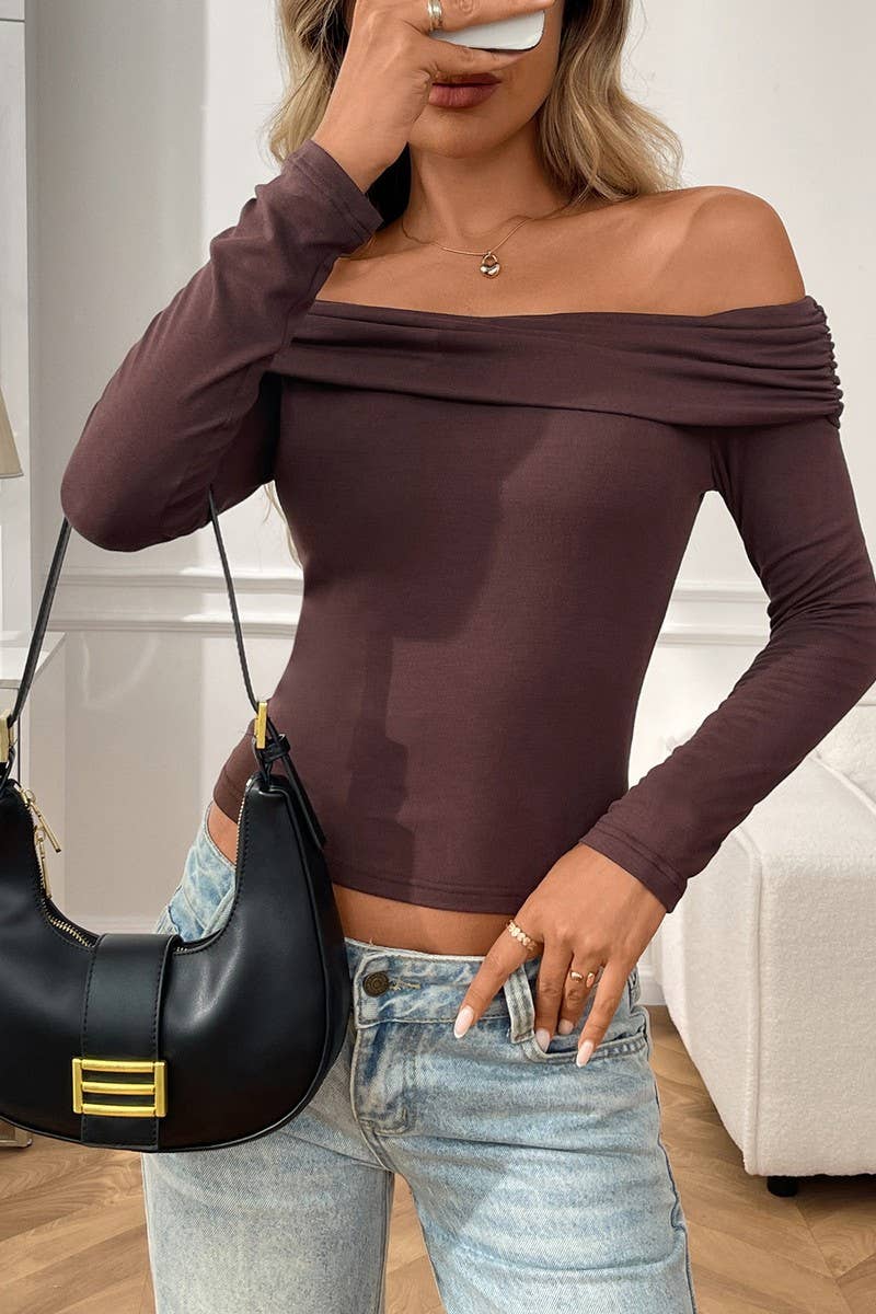 CWTBLL00832_RUCHED OFF-SHOULDER LONG SLEEVE TOP