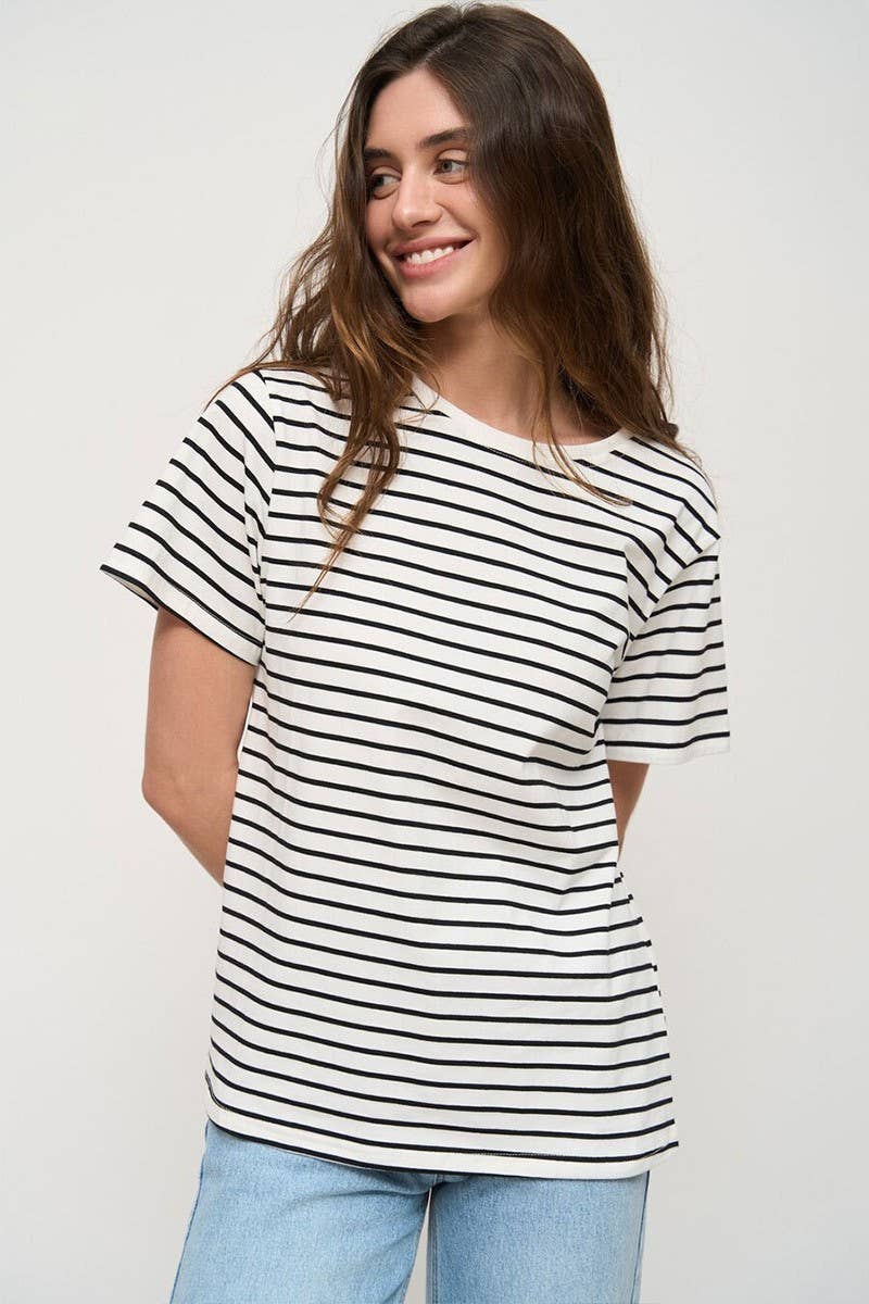 CWTBLS1989_STRIPED CREW NECK SHORT SLEEVE T-SHIRT
