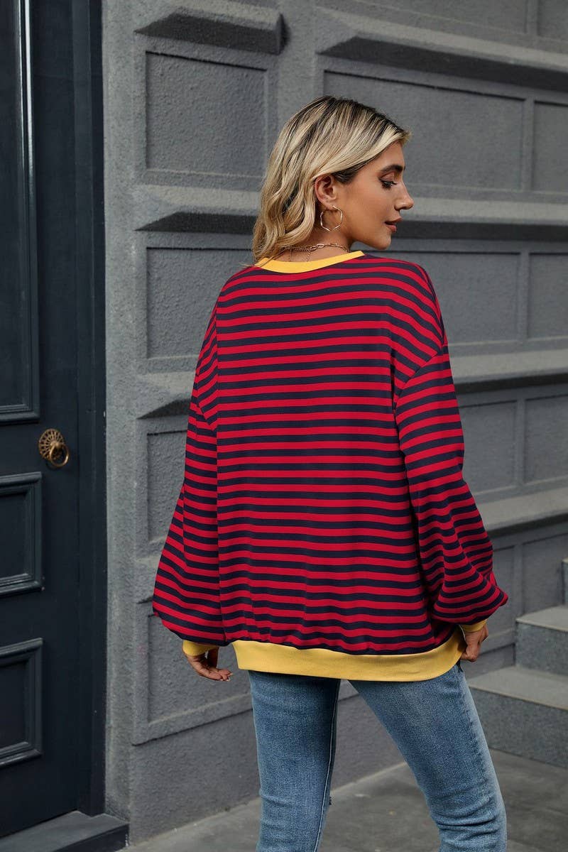 CWTBLL2359_CONTRAST COLOR STRIPED CREW NECK SWEATSHIRT
