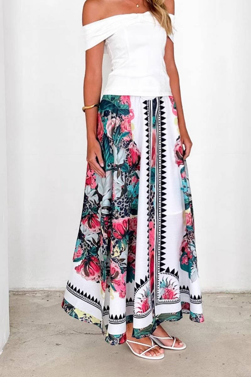 CWBLS0657_SUMMER HIGH WAIST LOOSE PRINTED SKIRT LONG SKIRT