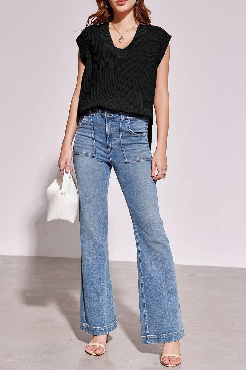 CWOSWS0121_V-NECK SLEEVELESS LOOSE PULLOVER SWEATER VEST