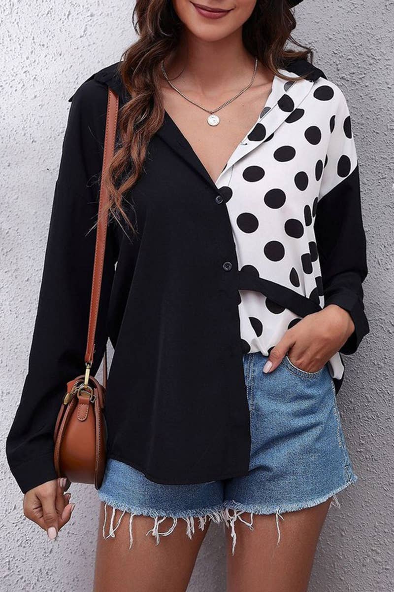 CWTBLSL0694_LOOSE AND VERSATILE LONG-SLEEVED CHIFFON SHIRT