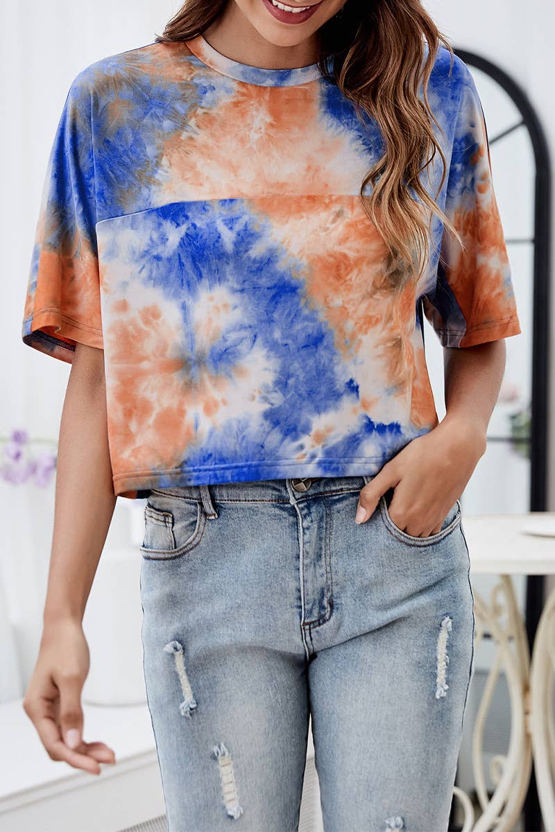 CWTTS1426_SUMMER LOOSE CASUAL TIE-DYE PATCHWORK TOP