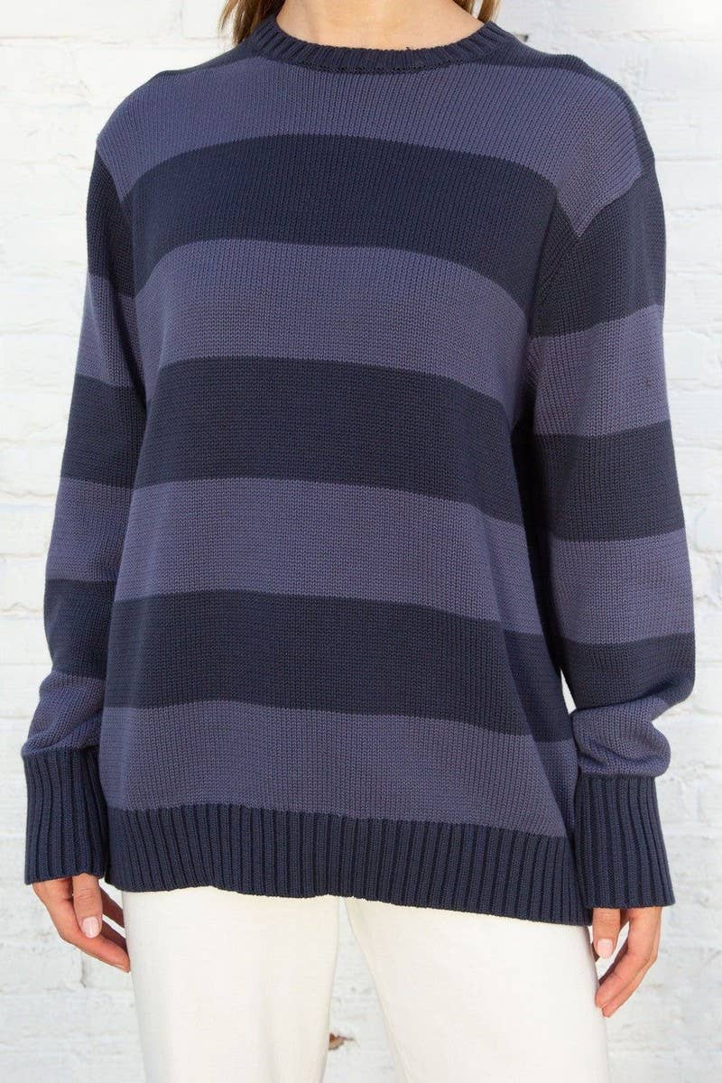 CWOSWL5737_CREW NECK LONG SLEEVE STRIPED KNIT SWEATER