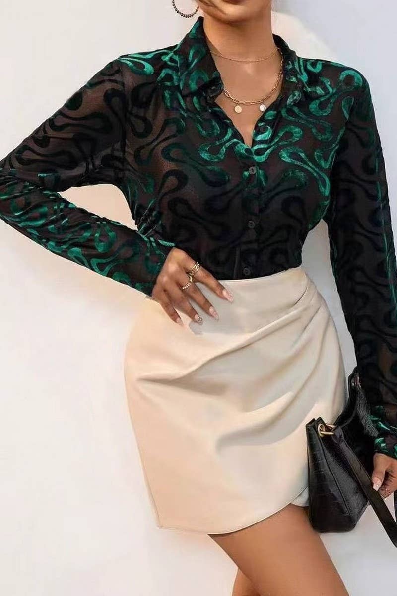 CWTBLL3875_LADIES FASHION COMMUTER PRINTED LONG SLEEVE SHIRT