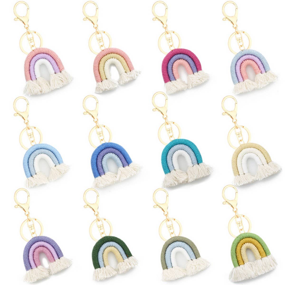 Macrame Rainbow Keychain Boho Car Hanging Decor_CWAB5031