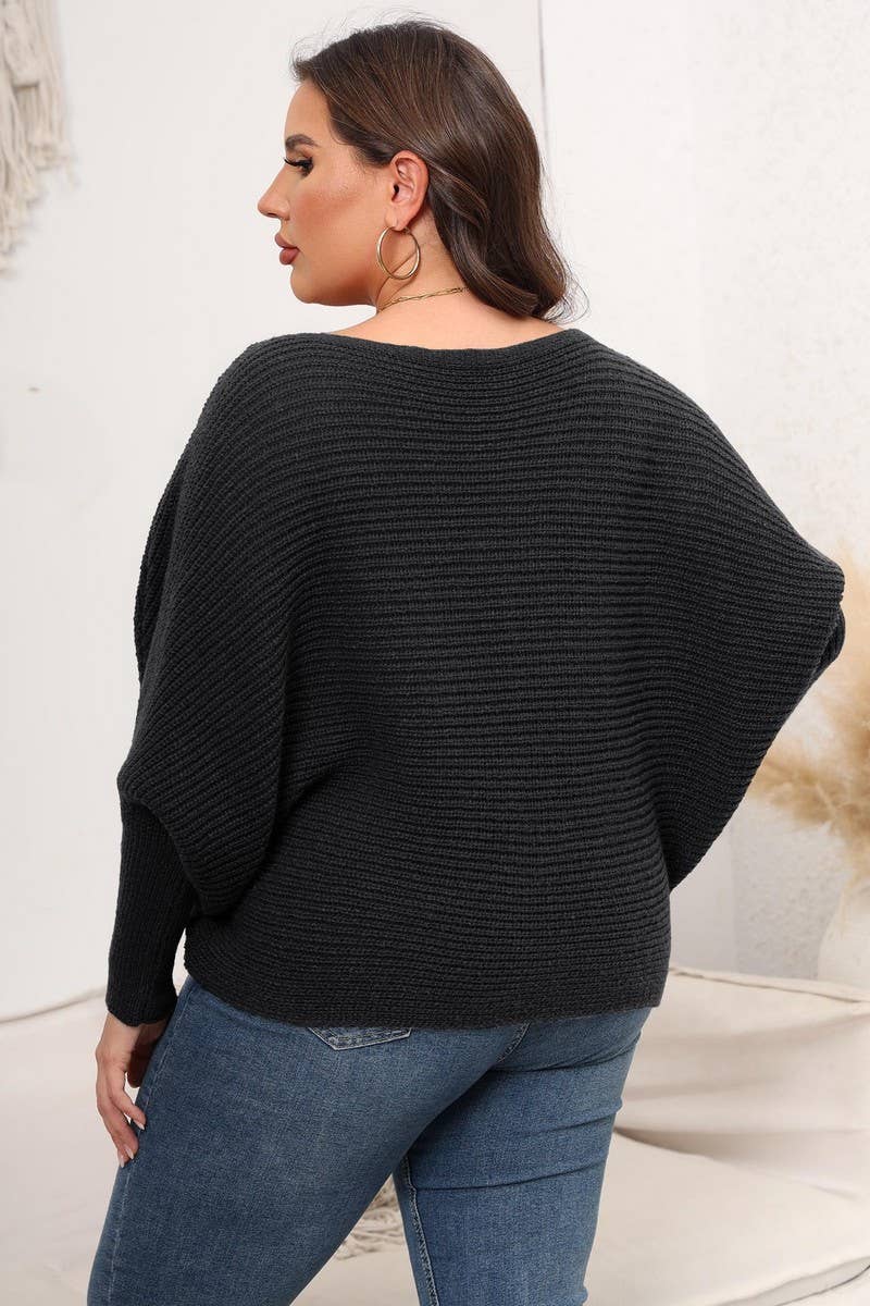CWOSWL1589_PLUS Size Round Neck Long Sleeve Sweater