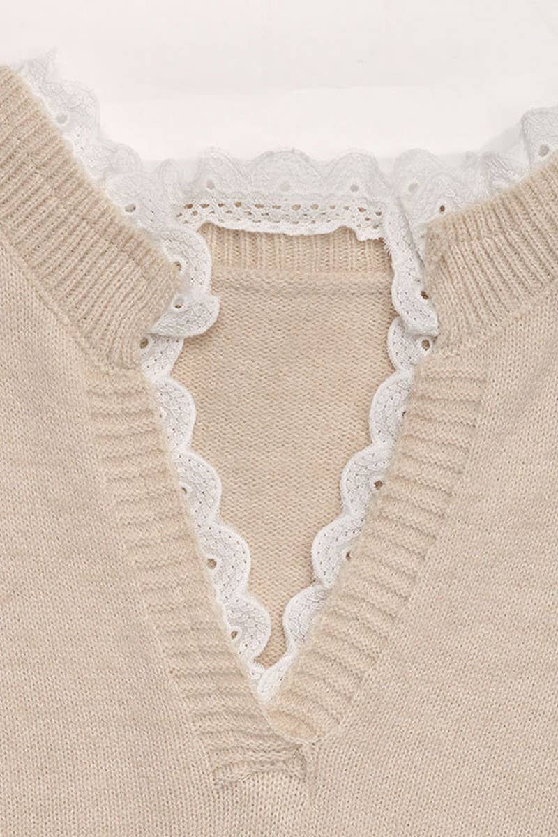 CWOSWL5921_HEART SHAPED V NECK LACE TRIM PULLOVER