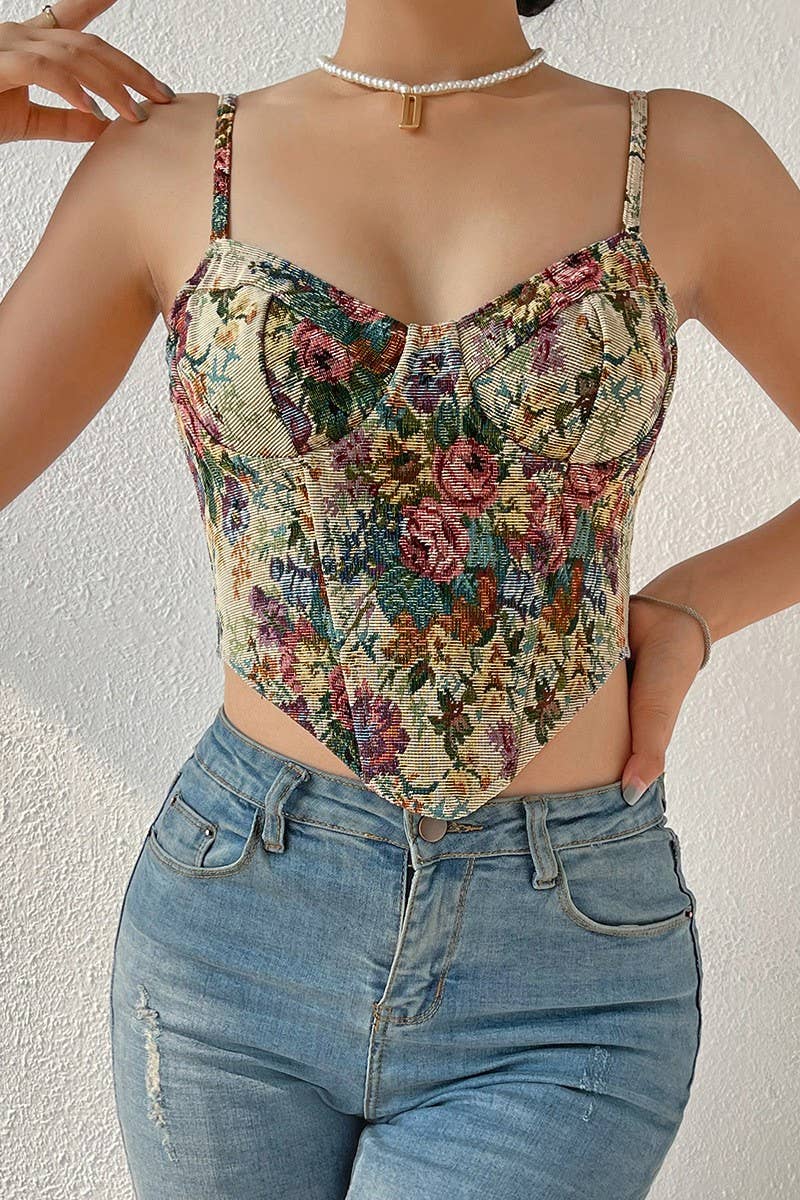 CWTTK0743_VINTAGE FLORAL PRINT HERRINGBONE CAMISOLE
