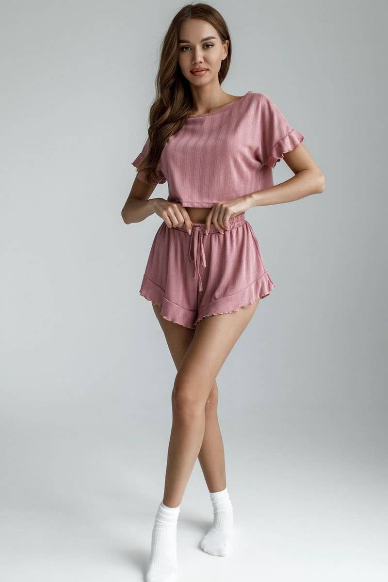 CWSPJ0374_SHORT-SLEEVED SHORTS HOME WEAR PAJAMAS SET