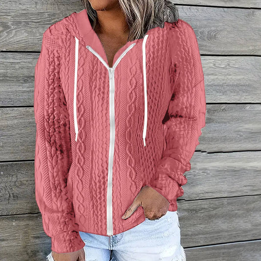 CASUAL ZIP-UP CARDIGAN WITH FLORAL HOODIE COAT