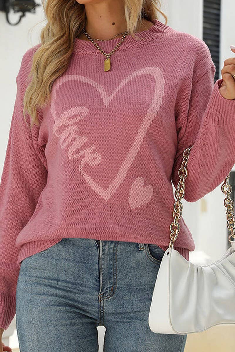 Bean paste color crew-neck loose love sweater