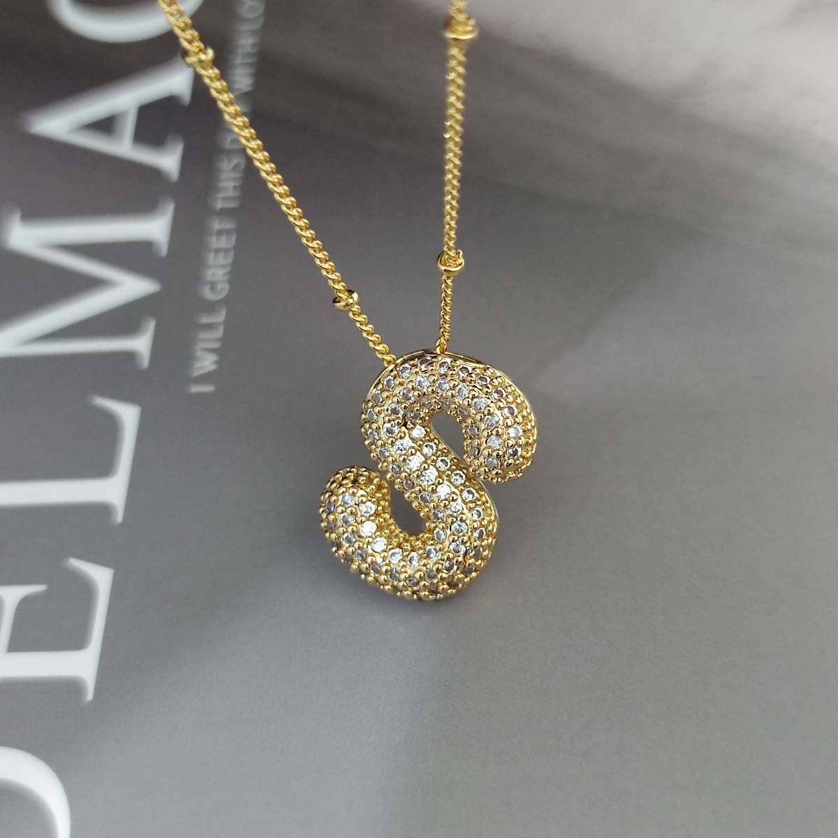 Copper Zirconia 26 Letters Pendant Necklace