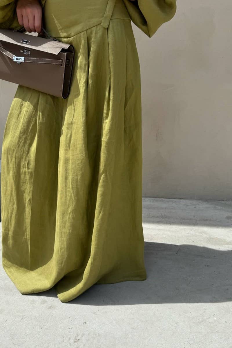 CWSTB00386_LACE-UP SHIRT HIGH-WAISTED SKIRT CASUAL SUIT