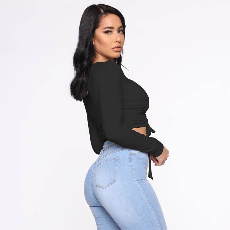 FASHION TREND PLEATED DESIGN FEELING CROP T-SHIRT