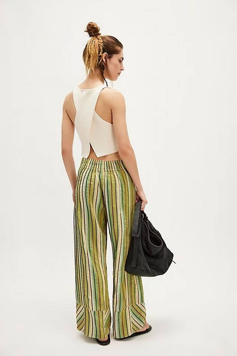 CWBLP01034_CASUAL STRIPED HIGH WAIST LOOSE PANTS