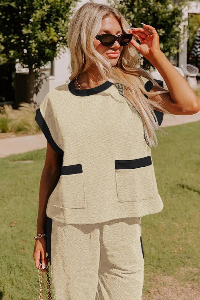 CWSS1108_SUMMER COLOR MATCHING LOOSE TWO-PIECE