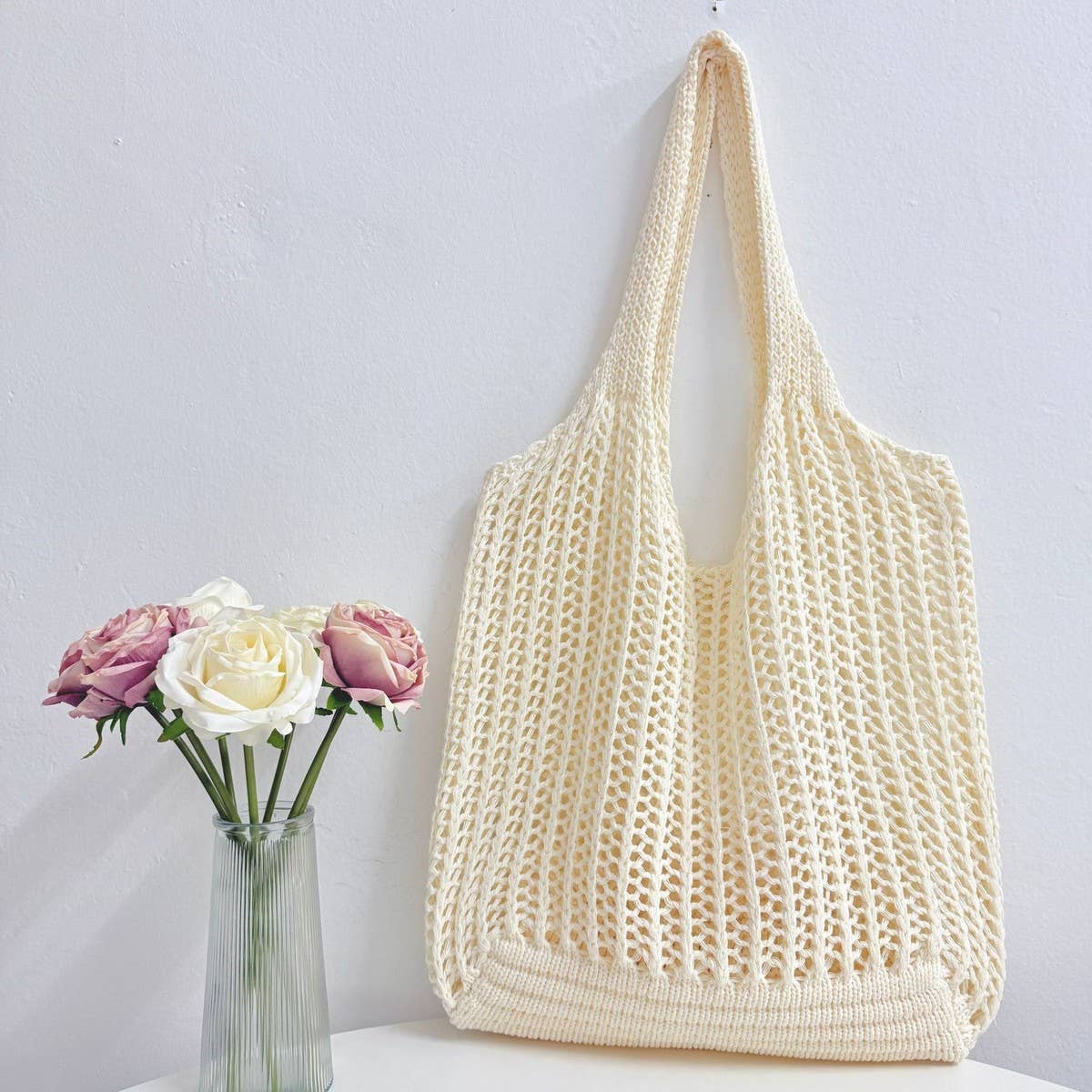 CUAB00636_2025 LARGE CAPACITY BOHO KNIT TOTE BEACH BAG