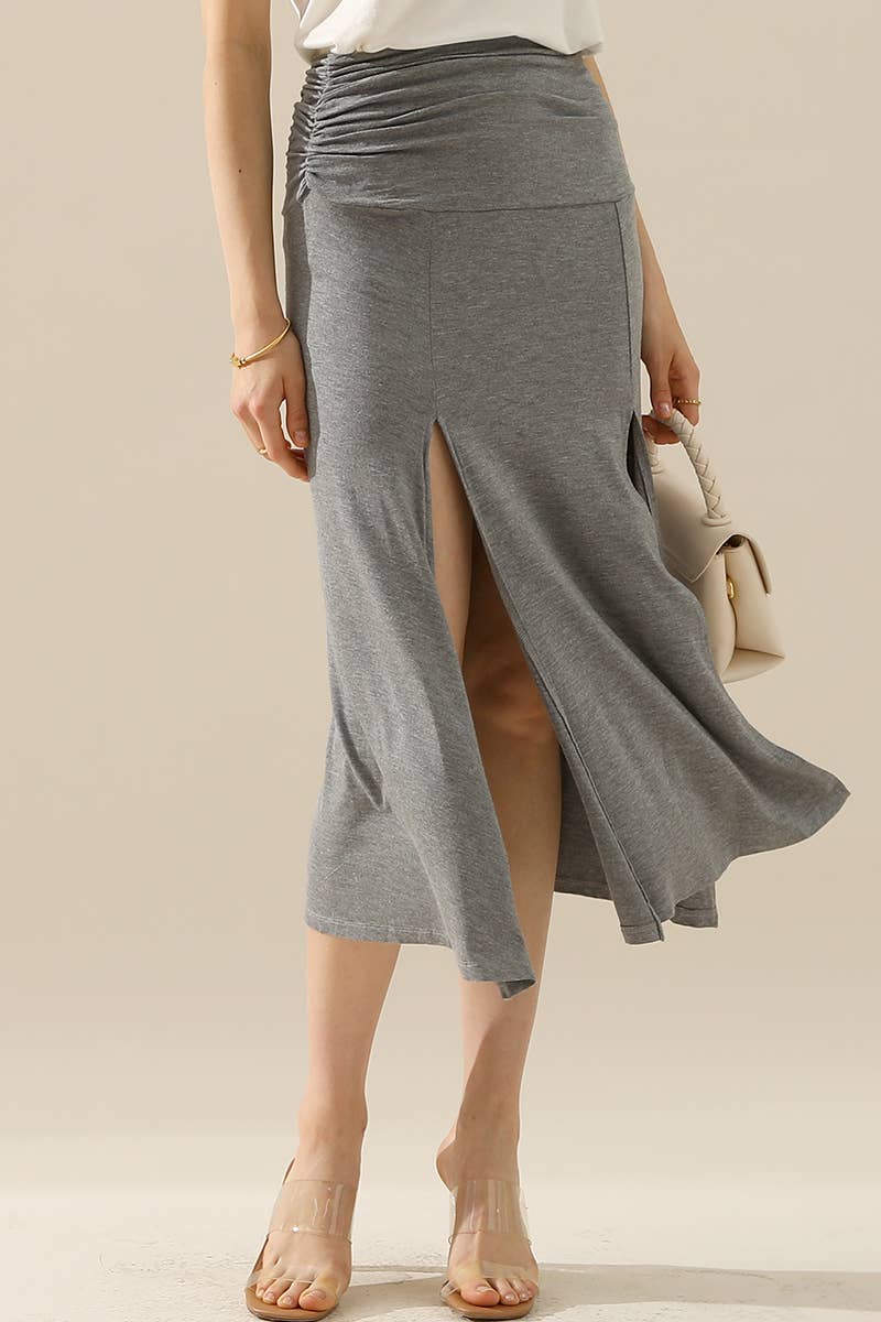 CWBLS120-P_PLUS SIZE HIGH WAIST SHIRRED FLOUNCE MAXI SKIRTS