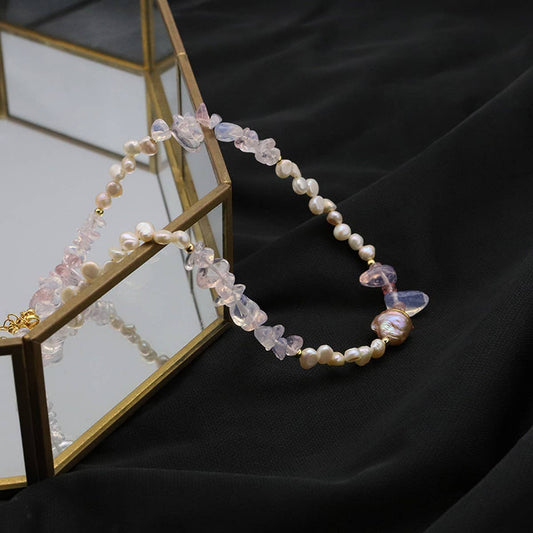 LUXURY WHITE CRYSTAL NATURAL PEARL NECKLACE