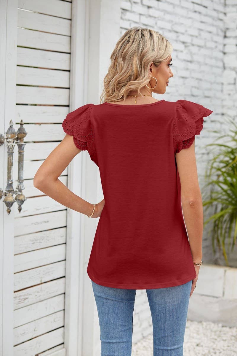 CWTTSL0245_Squre Neck Ruffle Sleeveless Knit Top