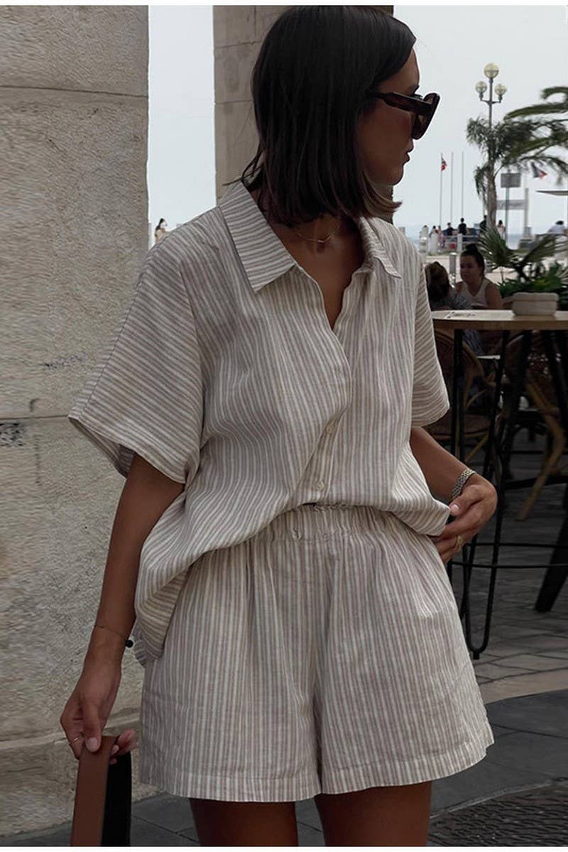CWSTB00388_STRIPED SHORT-SLEEVED SHIRT AND SHORTS SET