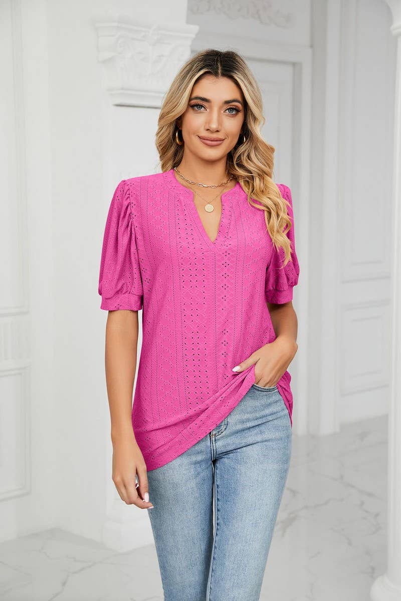 CWTSTS0358_V-Neck Short Sleeve Knit Top