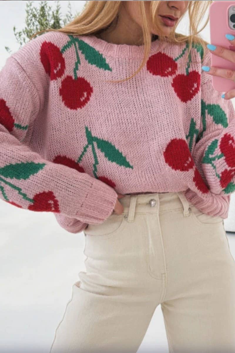 CWOSWL07427_YIN TAO JACQUARD ROUND NECK PULLOVER SWEATER