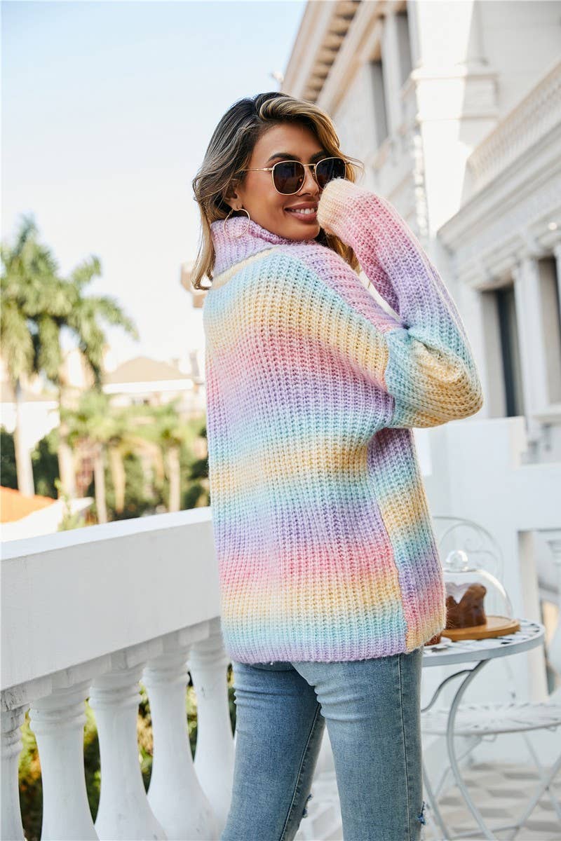 CWOSWL3172_RAINBOW TURTLENECK LOOSE KNIT SWEATER