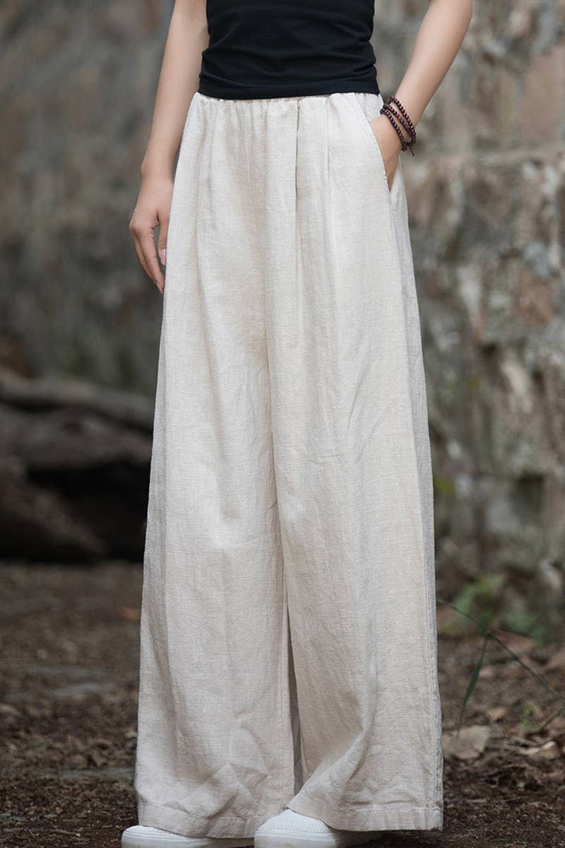 CWBLP1377_COTTON AND LINEN SAND-WASHED WIDE-LEG TROUSERS