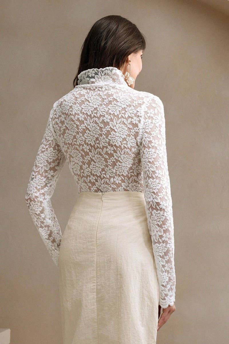 CWTBLL3507_HIGH COLLAR LACE LONG SLEEVE BOTTOMING TOP