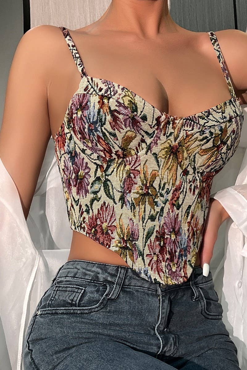 CWTTK0743_VINTAGE FLORAL PRINT HERRINGBONE CAMISOLE