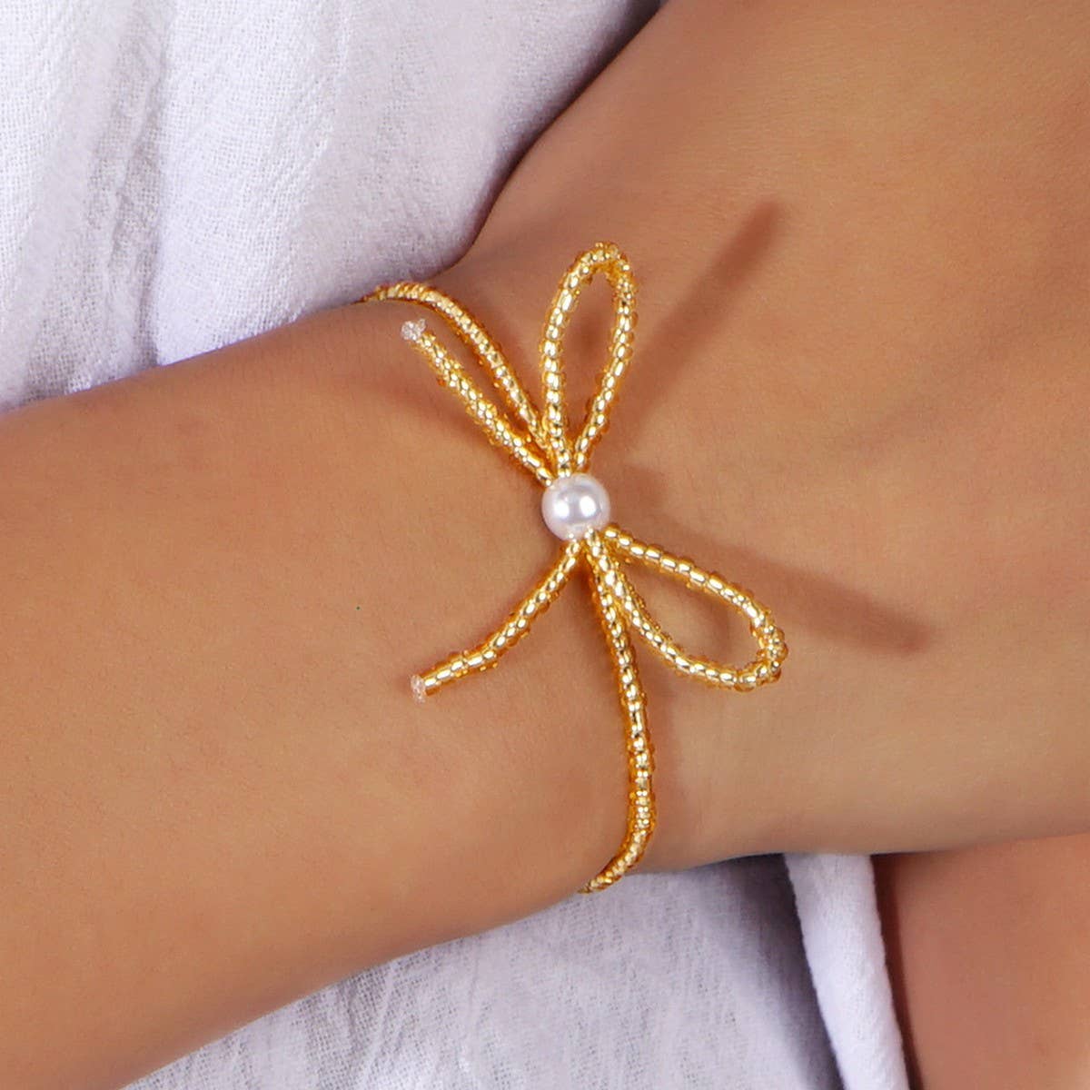 PERSONALIZED SWEET MILLET BEAD BOW BRACELET_CWMM3808