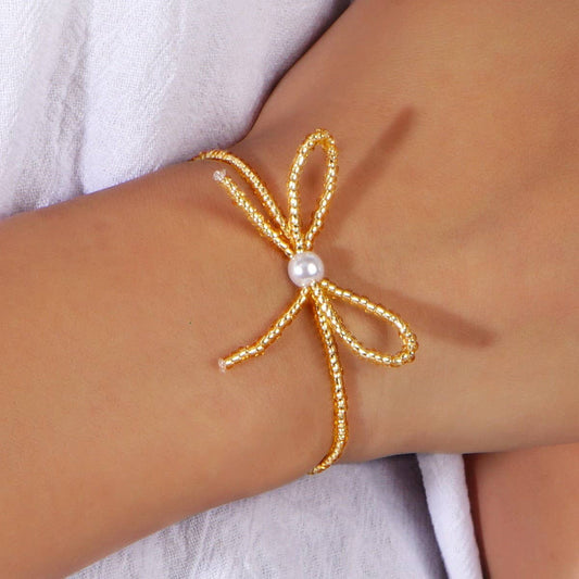 PERSONALIZED SWEET MILLET BEAD BOW BRACELET_CWMM3808