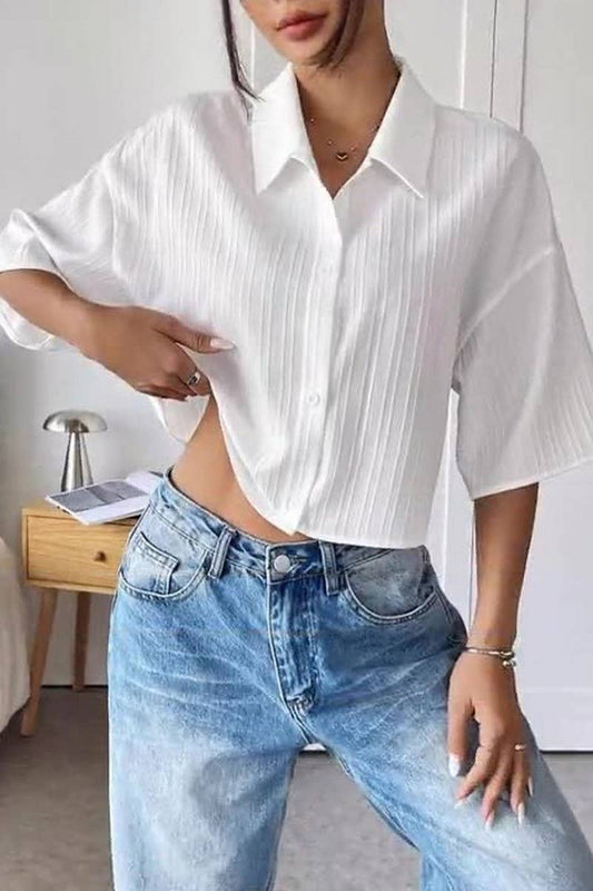 CWTSTS0764_WHITE CROPPED SHORT SLEEVE SHIRT TOP