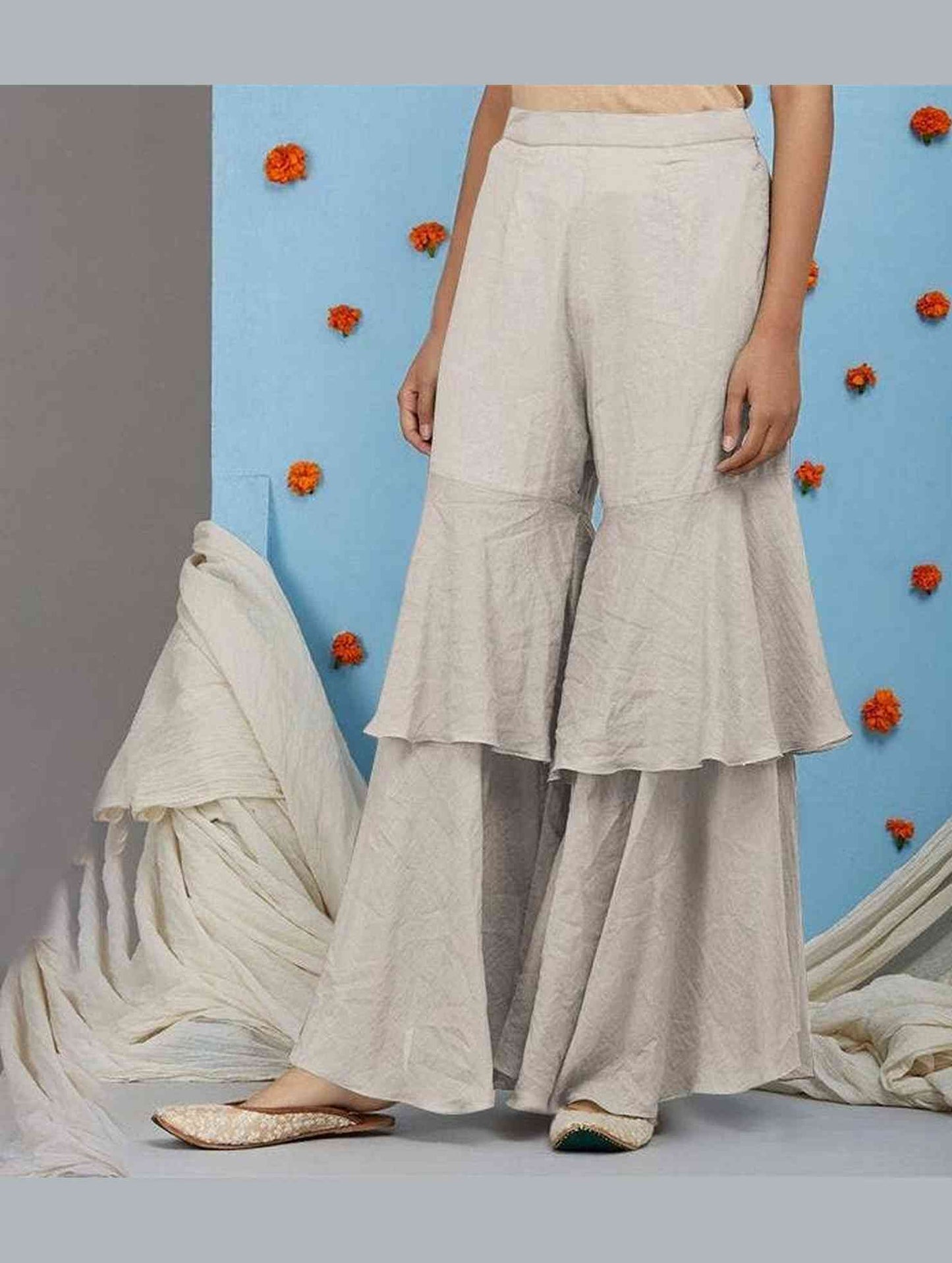 COTTON AND LINEN PATCHWORK CASUAL WIDE PANTS_CWBLP0634