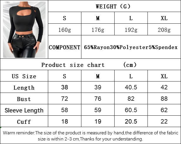 CWTBLL2745_SHORT HOLLOW LONG-SLEEVED T-SHIRT BOTTOMING TOP