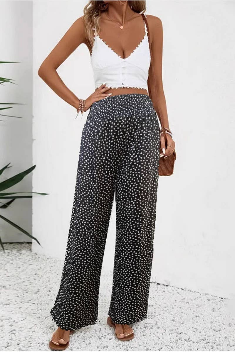 CWBLP2040_CASUAL POLKA DOT HIGH WAIST SLIM WIDE LEG PANTS