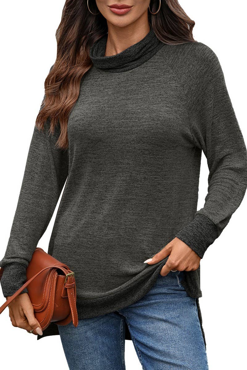 CWTBLL01308_COLORBLOCK SCARF NECK LONG SLEEVE CASUAL TOP