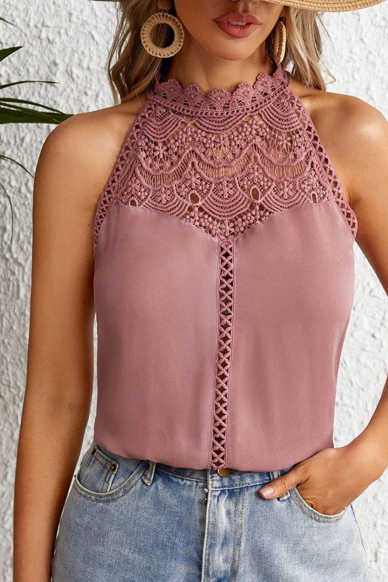 CWTTSL0332_SUMMER NEW FASHION HOLLOW LACE VEST TOP