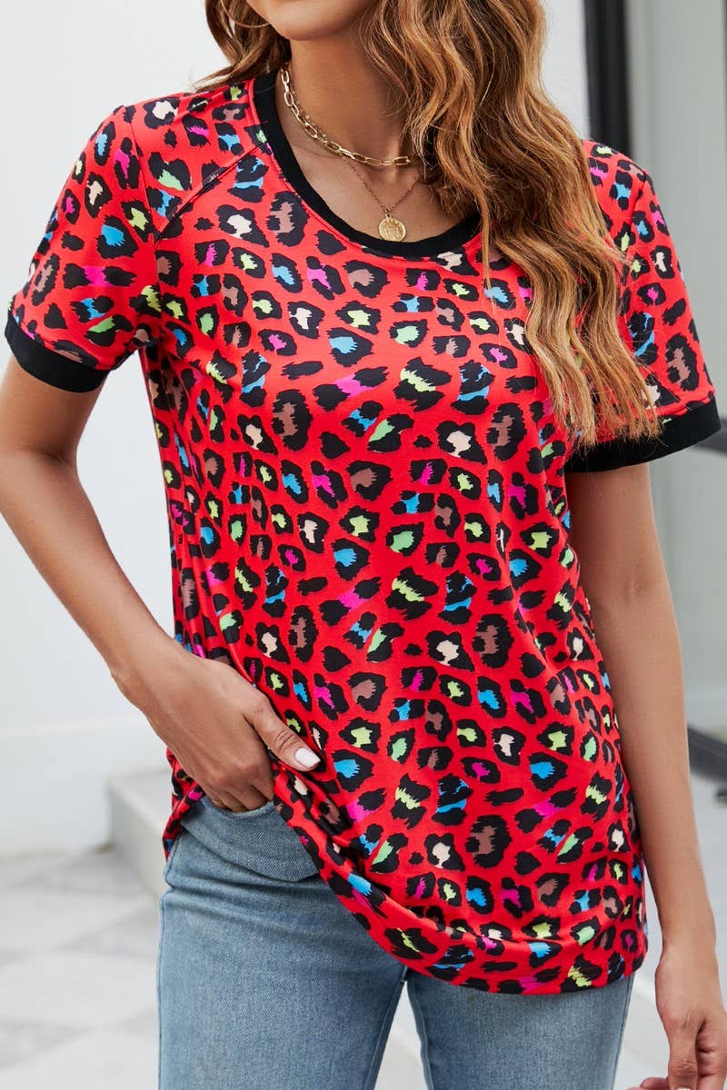 CWTBLS0348_V-Neck Short Sleeve Print Top