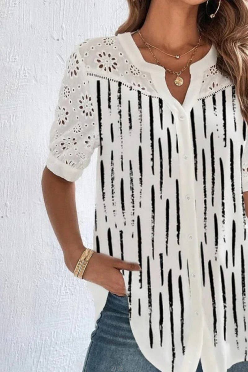 CWTBLS2249_NEW FASHION BUTTON LAPEL SHORT SLEEVE SHIRT