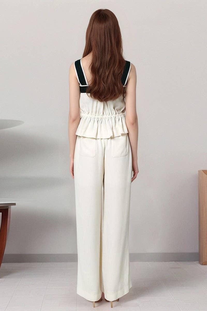 CWSTB2153_SQUARE NECK TANK & CONTRAST PANTS SET