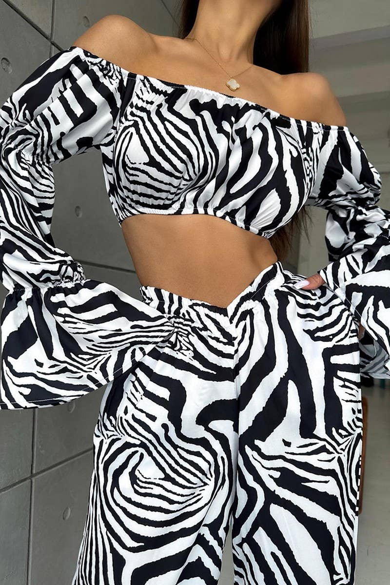 CWSPJ0101_OFF SHOULDER LONG SLEEVED PANTS PAJAMAS SET