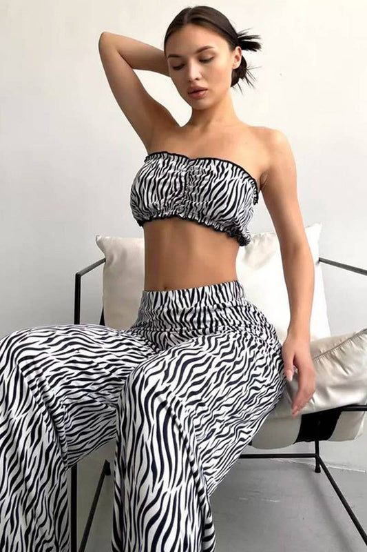 CWSPJ0387_STRIPED PRINT BANDEAU TOP AND PANTS PAJAMA SET