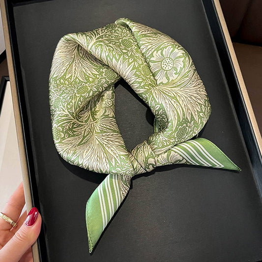 Green Floral Square Neck Scarf for Women