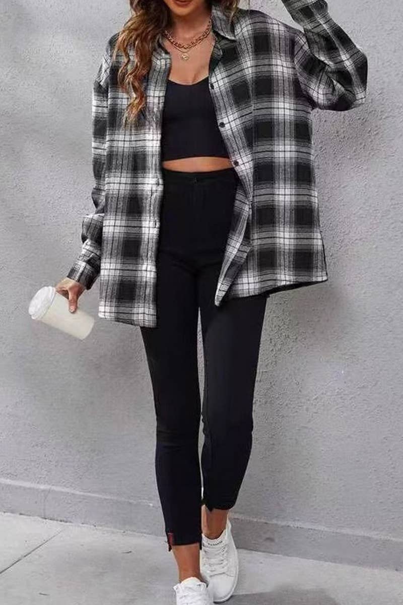 CWTBLL3880_GENTLE TEMPERAMENT CASUAL BUTTON PLAID SHIRT