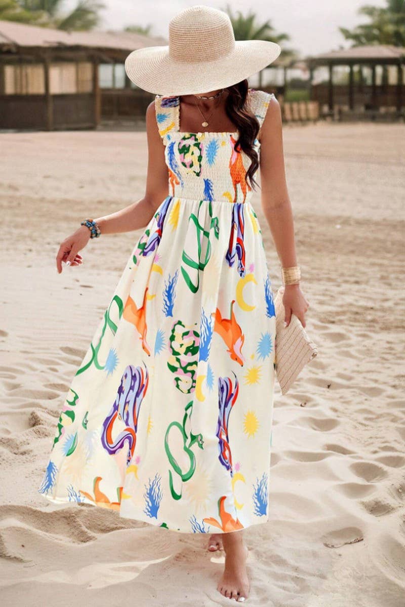 CWDHL0980_WOMEN'S RESORT PRINT CROSS FRONT MIDI DRESS